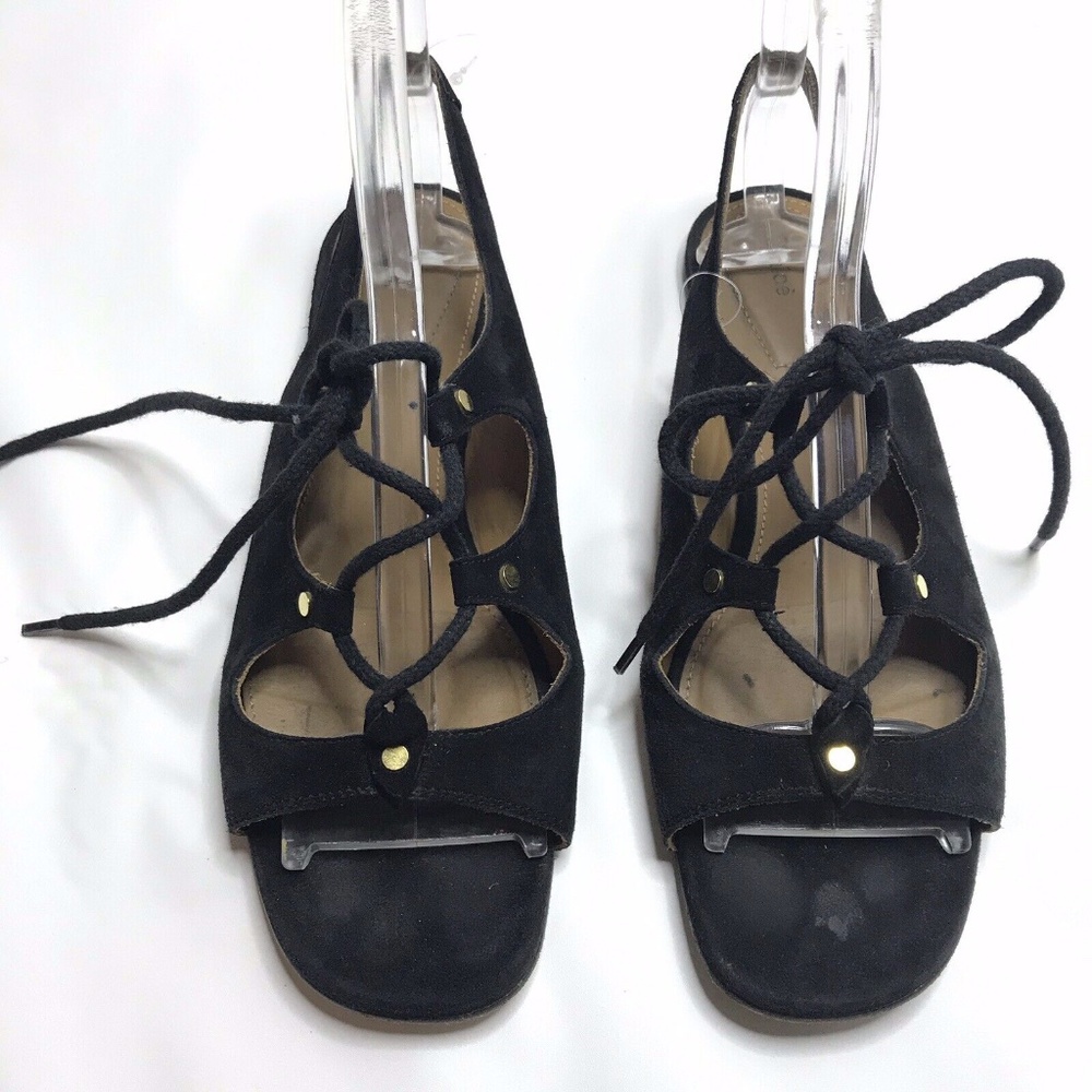 Chloe Flats Lace Greek Sandal Black Suede
